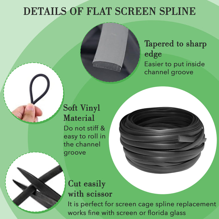 Flat Screen Spline - 0.290", 100 Feet Roll - Flat Screen Retainer Spline