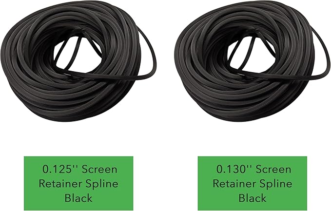 Window Screen Spline, 0.130" x 100' Window Screen Retainer, Round, Black