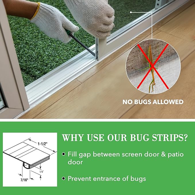 96” LengthX 1.40”W X 0.440” Long Black Vinyl Adjustable Width Bug Strip - Screen Door Bug Seal Strip & Draft Stopper