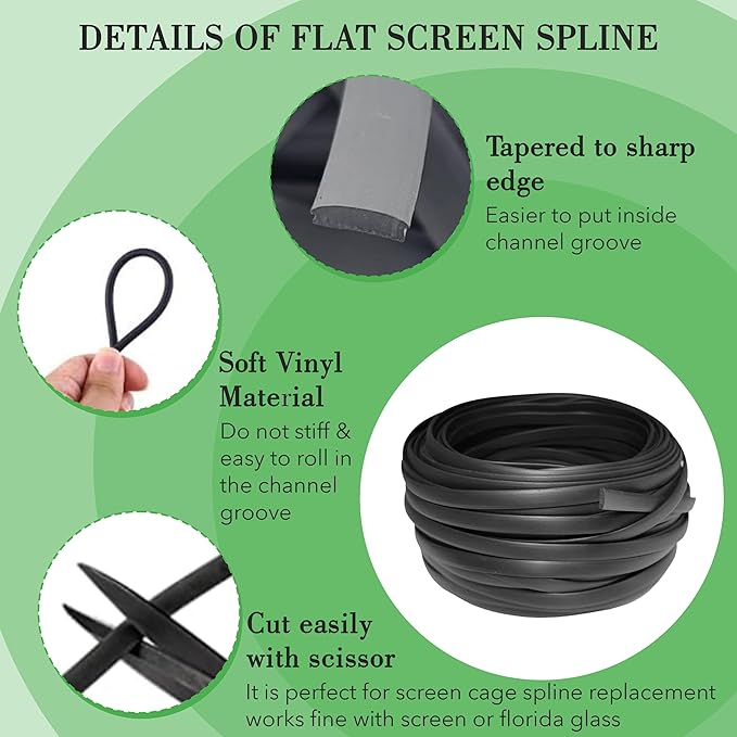 Flat Screen Spline - 0.315", 100 Feet Roll - Flat Screen Retainer Spline