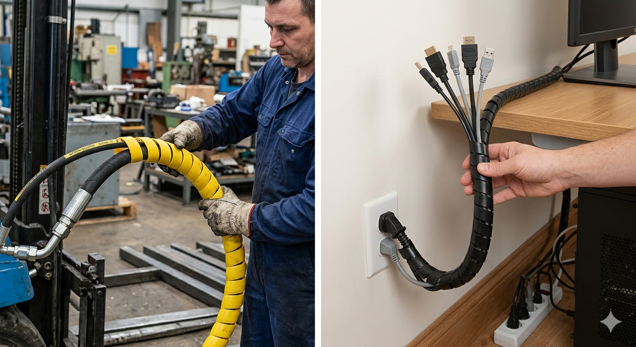 Spiral Cable Wrap - 3/4” Inch - Hose Protector Flexible Polyethylene Wire Conduit Tubing Cable Sleeve Cord Cover to Organize Wires and Hose.